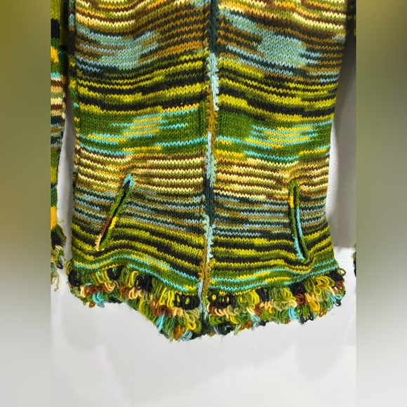 100% Wool Jacket Chunky Pixie Hood Knit Unisex Boho Fleece Lined Warm Cardigan - Picture 11 of 11